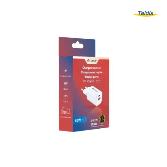 CHARGEUR SECTEUR 65W PORT A+C TOOOP X1