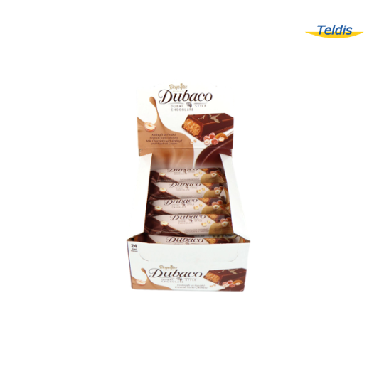 BARRES CHOC. LAIT FOURRÉ NOISETTES DUBAÏ STYLE DUBACO X24 /6